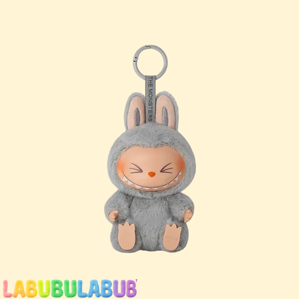 Hehe le Lapin Moody – Porte-clés en peluche « Prenez place » (Édition grise)